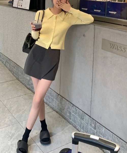 PIN(ピン)の「レギュラーカラースリムリブトップス(カーディガン/ボレロ・レディース・ピンク/ブルー/グレー/オフホワイト/ブラック/カーキ・FREE)」の14枚目の写真