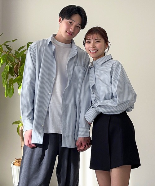KOBE LETTUCE（コウベレタス）の「[ kiminaさんコラボ ] 選べる2タイプストライプシャツ（シャツ/ブラウス・レディース・ブルー/ホワイト/ベージュ系・M-Short/M-Long）」の10枚目の写真