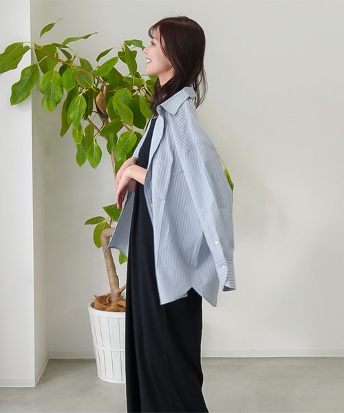 KOBE LETTUCE（コウベレタス）の「[ kiminaさんコラボ ] 選べる2タイプストライプシャツ（シャツ/ブラウス・レディース・ブルー/ホワイト/ベージュ系・M-Short/M-Long）」の11枚目の写真