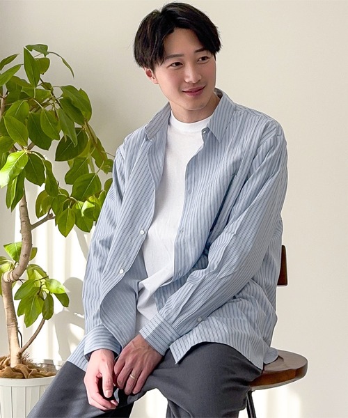 KOBE LETTUCE（コウベレタス）の「[ kiminaさんコラボ ] 選べる2タイプストライプシャツ（シャツ/ブラウス・レディース・ブルー/ホワイト/ベージュ系・M-Short/M-Long）」の13枚目の写真