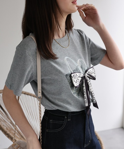 sakishimatokyo(サキシマトーキョー)の「ドッキングリボントップス/Tシャツ/半袖/バレエコア/カットソー(Tシャツ/カットソー・レディース・グレー/ホワイト/ブラック・FREE)」の16枚目の写真