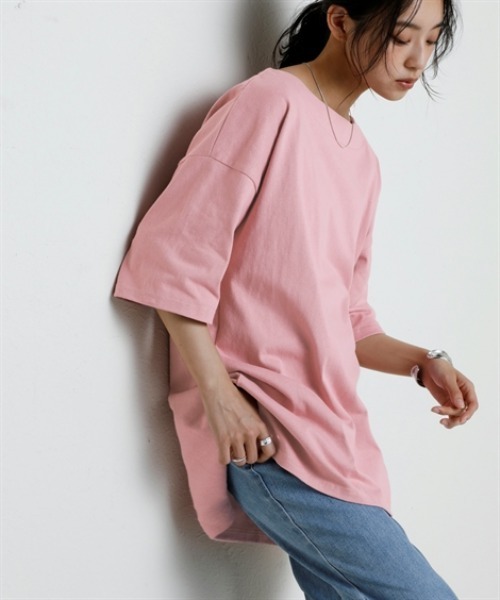 nissen（ニッセン）の「綿１００％バスクオーバーサイズ５分袖チュニック（UVカット）＜大きいサイズ有＞（Tシャツ/カットソー・レディース・オフホワイト/ブラック/ダークグレー/ベージュ/ピンク/グリーン・S～Ｍ/L～LL/3L～4L）」の6枚目の写真