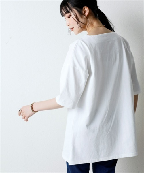 nissen（ニッセン）の「綿１００％バスクオーバーサイズ５分袖チュニック（UVカット）＜大きいサイズ有＞（Tシャツ/カットソー・レディース・オフホワイト/ブラック/ダークグレー/ベージュ/ピンク/グリーン・S～Ｍ/L～LL/3L～4L）」の16枚目の写真