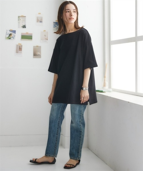 nissen（ニッセン）の「綿１００％バスクオーバーサイズ５分袖チュニック（UVカット）＜大きいサイズ有＞（Tシャツ/カットソー・レディース・オフホワイト/ブラック/ダークグレー/ベージュ/ピンク/グリーン・S～Ｍ/L～LL/3L～4L）」の21枚目の写真