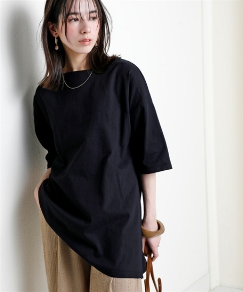 nissen（ニッセン）の「綿１００％バスクオーバーサイズ５分袖チュニック（UVカット）＜大きいサイズ有＞（Tシャツ/カットソー・レディース・オフホワイト/ブラック/ダークグレー/ベージュ/ピンク/グリーン・S～Ｍ/L～LL/3L～4L）」の18枚目の写真