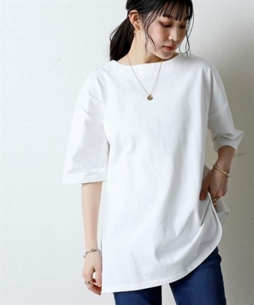 nissen（ニッセン）の「綿１００％バスクオーバーサイズ５分袖チュニック（UVカット）＜大きいサイズ有＞（Tシャツ/カットソー・レディース・オフホワイト/ブラック/ダークグレー/ベージュ/ピンク/グリーン・S～Ｍ/L～LL/3L～4L）」の14枚目の写真