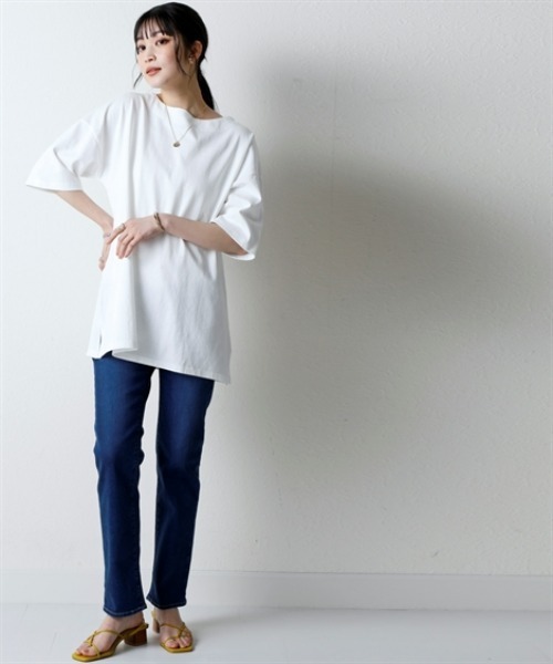 nissen（ニッセン）の「綿１００％バスクオーバーサイズ５分袖チュニック（UVカット）＜大きいサイズ有＞（Tシャツ/カットソー・レディース・オフホワイト/ブラック/ダークグレー/ベージュ/ピンク/グリーン・S～Ｍ/L～LL/3L～4L）」の17枚目の写真