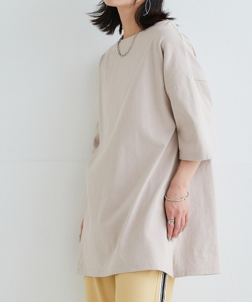 nissen（ニッセン）の「綿１００％バスクオーバーサイズ５分袖チュニック（UVカット）＜大きいサイズ有＞（Tシャツ/カットソー・レディース・オフホワイト/ブラック/ダークグレー/ベージュ/ピンク/グリーン・S～Ｍ/L～LL/3L～4L）」の13枚目の写真