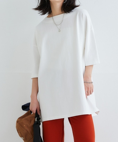 nissen（ニッセン）の「綿１００％バスクオーバーサイズ５分袖チュニック（UVカット）＜大きいサイズ有＞（Tシャツ/カットソー・レディース・オフホワイト/ブラック/ダークグレー/ベージュ/ピンク/グリーン・S～Ｍ/L～LL/3L～4L）」の7枚目の写真