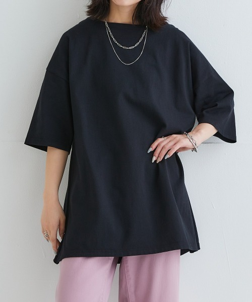 nissen（ニッセン）の「綿１００％バスクオーバーサイズ５分袖チュニック（UVカット）＜大きいサイズ有＞（Tシャツ/カットソー・レディース・オフホワイト/ブラック/ダークグレー/ベージュ/ピンク/グリーン・S～Ｍ/L～LL/3L～4L）」の10枚目の写真