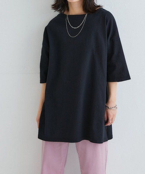 nissen（ニッセン）の「綿１００％バスクオーバーサイズ５分袖チュニック（UVカット）＜大きいサイズ有＞（Tシャツ/カットソー・レディース・オフホワイト/ブラック/ダークグレー/ベージュ/ピンク/グリーン・S～Ｍ/L～LL/3L～4L）」の11枚目の写真