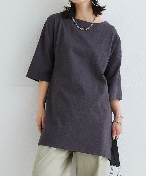 nissen（ニッセン）の「綿１００％バスクオーバーサイズ５分袖チュニック（UVカット）＜大きいサイズ有＞（Tシャツ/カットソー・レディース・オフホワイト/ブラック/ダークグレー/ベージュ/ピンク/グリーン・S～Ｍ/L～LL/3L～4L）」の12枚目の写真