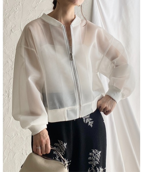 Theory 24SS ウォッシャブル シアー クロップド丈ジップアップブルゾン Theory 24SS ウォッシャブル シアー クロップド丈ジップアップブルゾン