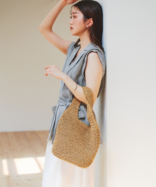 RODE SKO（ロデスコ）の「コマ編みペーパートートバッグ（トートバッグ・レディース・ライトブルー/ベージュ/キャメル・ONE）」の3枚目の写真