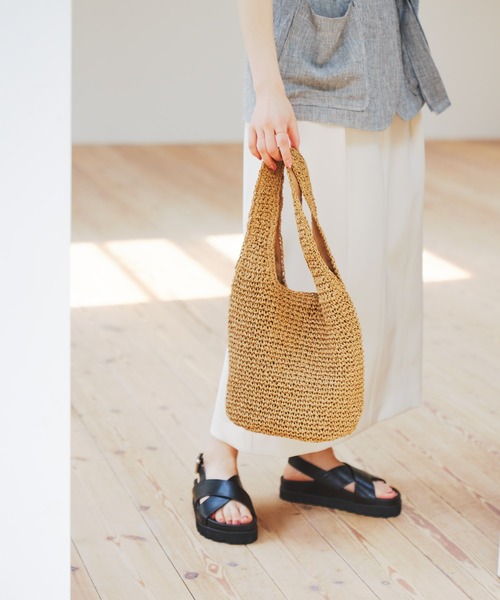 RODE SKO（ロデスコ）の「コマ編みペーパートートバッグ（トートバッグ・レディース・ライトブルー/ベージュ/キャメル・ONE）」の4枚目の写真