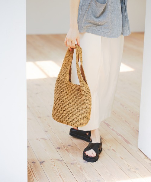 RODE SKO（ロデスコ）の「コマ編みペーパートートバッグ（トートバッグ・レディース・ライトブルー/ベージュ/キャメル・ONE）」の5枚目の写真