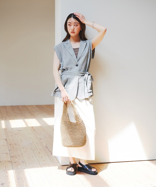 RODE SKO（ロデスコ）の「コマ編みペーパートートバッグ（トートバッグ・レディース・ライトブルー/ベージュ/キャメル・ONE）」の6枚目の写真