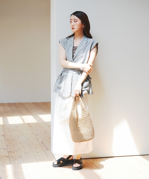 RODE SKO（ロデスコ）の「コマ編みペーパートートバッグ（トートバッグ・レディース・ライトブルー/ベージュ/キャメル・ONE）」の11枚目の写真