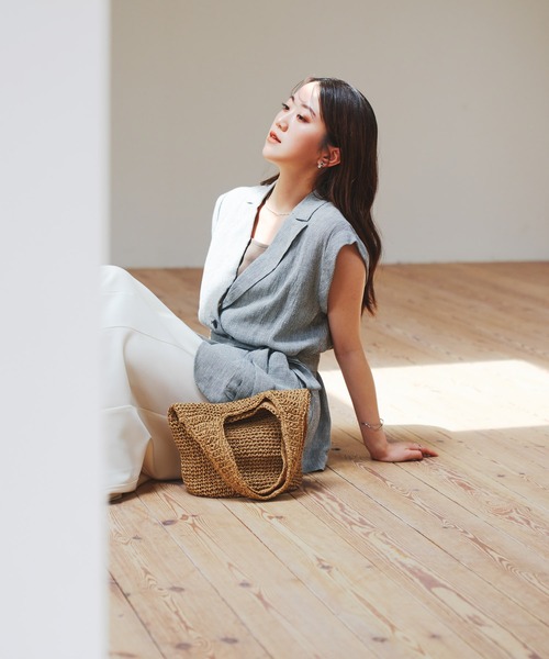 RODE SKO（ロデスコ）の「コマ編みペーパートートバッグ（トートバッグ・レディース・ライトブルー/ベージュ/キャメル・ONE）」の13枚目の写真