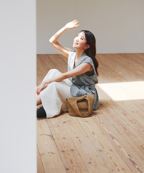 RODE SKO（ロデスコ）の「コマ編みペーパートートバッグ（トートバッグ・レディース・ライトブルー/ベージュ/キャメル・ONE）」の14枚目の写真