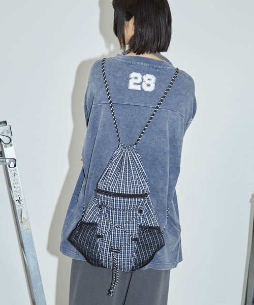 ネイビー ブラック グリーン チェック ドローコード バックパック ナップサック SEQUENZ（シークエンズ）】DAILY TECH KNAPSACK / ナップサック