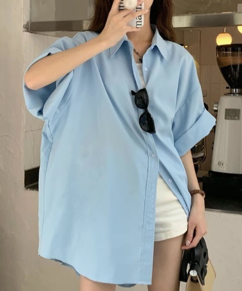 Teem Store(チームストア)の「ルーズシルエット オーバーサイズシャツ(シャツ/ブラウス・レディース・ブルー/パープル・M/L)」の1枚目の写真