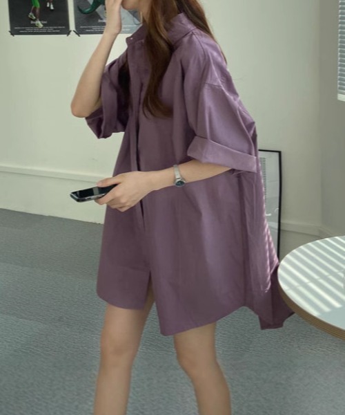 Teem Store(チームストア)の「ルーズシルエット オーバーサイズシャツ(シャツ/ブラウス・レディース・ブルー/パープル・M/L)」の5枚目の写真