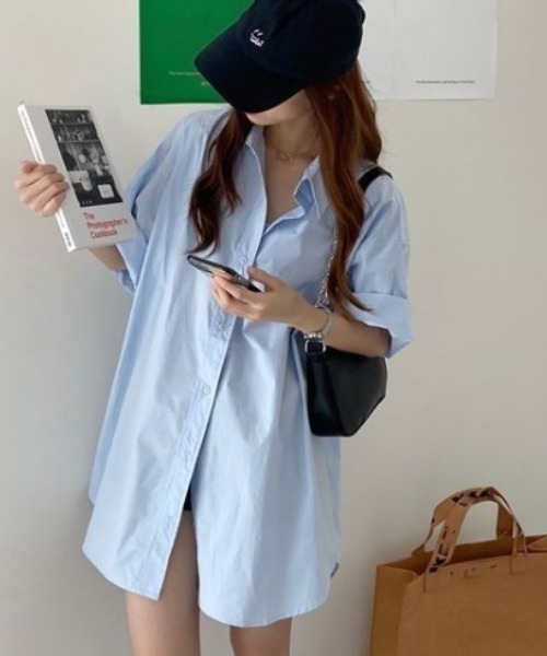 Teem Store(チームストア)の「ルーズシルエット オーバーサイズシャツ(シャツ/ブラウス・レディース・ブルー/パープル・M/L)」の14枚目の写真
