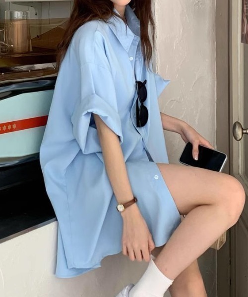 Teem Store(チームストア)の「ルーズシルエット オーバーサイズシャツ(シャツ/ブラウス・レディース・ブルー/パープル・M/L)」の3枚目の写真