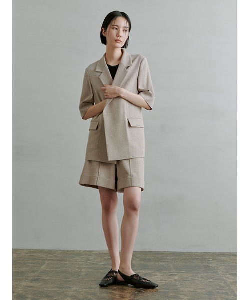 カラミ織りハーフスリーブジャケット MIESROHE（ミースロエ）の「ｶﾗﾐ織りﾊｰﾌｽﾘｰﾌﾞｼﾞｬｹｯﾄ（テーラード