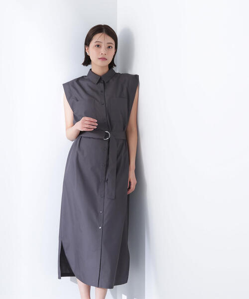 NATURAL BEAUTY BASIC(ナチュラルビューティーベーシック)の「◇ベルテッドナローシャツワンピース(シャツワンピース・レディース・チャコールグレー/ダークグリーン/ベージュ・MEDIUM/P/S)」の8枚目の写真