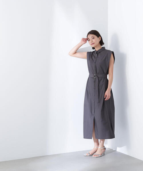 NATURAL BEAUTY BASIC(ナチュラルビューティーベーシック)の「◇ベルテッドナローシャツワンピース(シャツワンピース・レディース・チャコールグレー/ダークグリーン/ベージュ・MEDIUM/P/S)」の9枚目の写真
