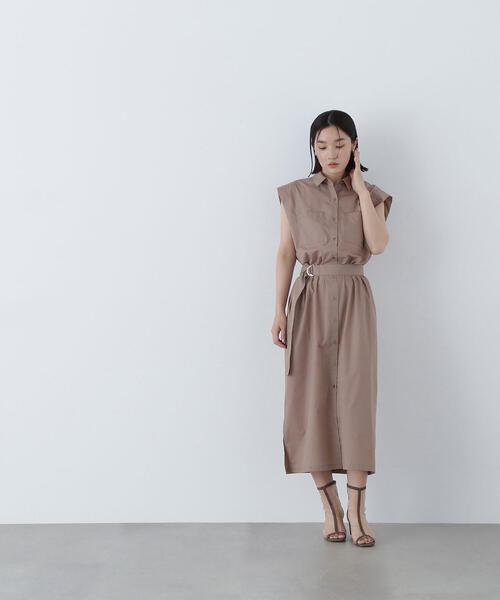 NATURAL BEAUTY BASIC(ナチュラルビューティーベーシック)の「◇ベルテッドナローシャツワンピース(シャツワンピース・レディース・チャコールグレー/ダークグリーン/ベージュ・MEDIUM/P/S)」の7枚目の写真