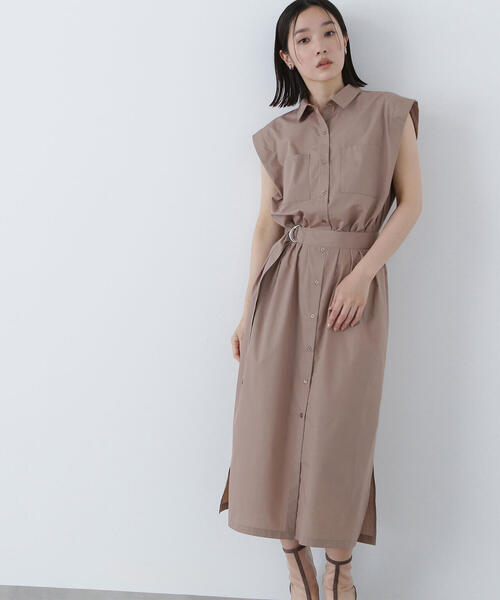 NATURAL BEAUTY BASIC(ナチュラルビューティーベーシック)の「◇ベルテッドナローシャツワンピース(シャツワンピース・レディース・チャコールグレー/ダークグリーン/ベージュ・MEDIUM/P/S)」の1枚目の写真