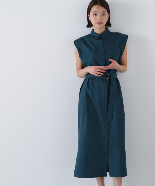 NATURAL BEAUTY BASIC(ナチュラルビューティーベーシック)の「◇ベルテッドナローシャツワンピース(シャツワンピース・レディース・チャコールグレー/ダークグリーン/ベージュ・MEDIUM/P/S)」の3枚目の写真