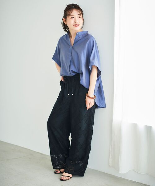 le.coeur blanc（ルクールブラン）の「《手洗い可能》パッチワーク風レースイージーパンツ（その他パンツ・レディース・オフホワイト/ブラック・38）」の4枚目の写真