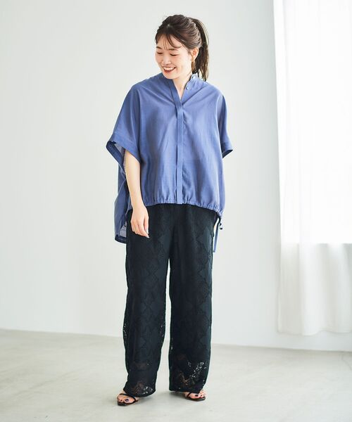 le.coeur blanc（ルクールブラン）の「《手洗い可能》パッチワーク風レースイージーパンツ（その他パンツ・レディース・オフホワイト/ブラック・38）」の6枚目の写真