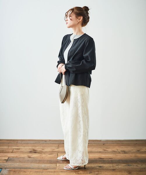 le.coeur blanc（ルクールブラン）の「《手洗い可能》パッチワーク風レースイージーパンツ（その他パンツ・レディース・オフホワイト/ブラック・38）」の21枚目の写真