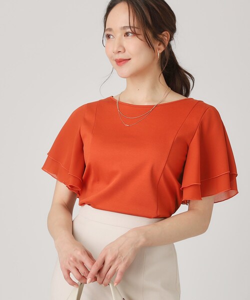 COUP DE CHANCE(クードシャンス)の「【洗える/日本製】異素材組合せのジャージートップス(Tシャツ/カットソー・レディース・ブラック/ホワイト/ベージュ/オレンジ/ブルー系その他・34/36/38/40)」の1枚目の写真