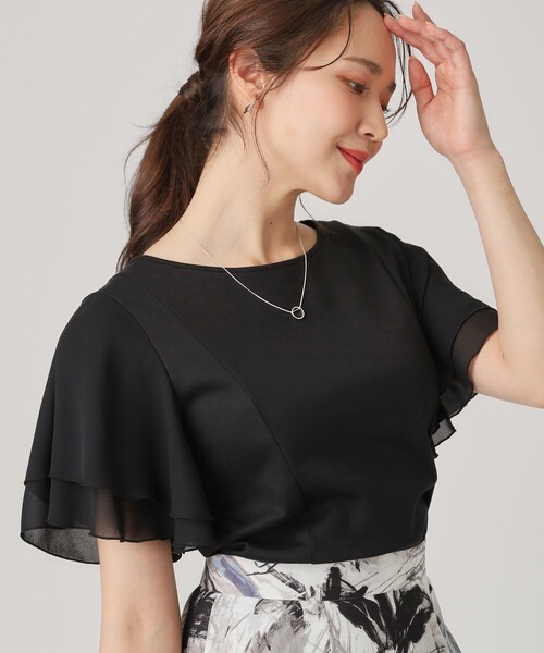 COUP DE CHANCE(クードシャンス)の「【洗える/日本製】異素材組合せのジャージートップス(Tシャツ/カットソー・レディース・ブラック/ホワイト/ベージュ/オレンジ/ブルー系その他・34/36/38/40)」の3枚目の写真