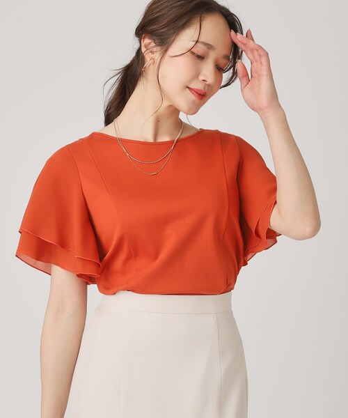 COUP DE CHANCE(クードシャンス)の「【洗える/日本製】異素材組合せのジャージートップス(Tシャツ/カットソー・レディース・ブラック/ホワイト/ベージュ/オレンジ/ブルー系その他・34/36/38/40)」の6枚目の写真