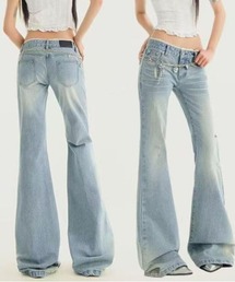 ウエストレース使いデニムパンツフレアブーツカット