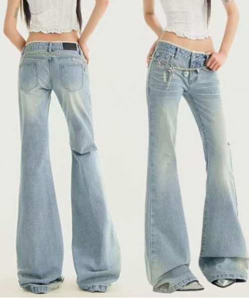 花*い様 PLEATS PLEASE ブーツカットデニム 風パンツ2サイズ 大きいサイズ ストレッチデニムブーツカットパンツ（もっと
