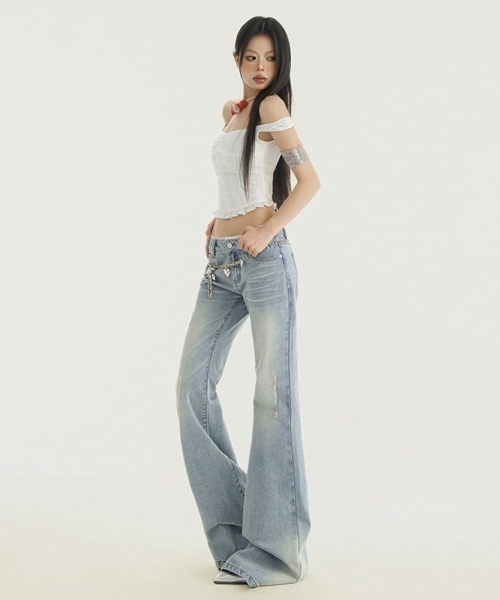 花*い様 PLEATS PLEASE ブーツカットデニム 風パンツ2サイズ 大きいサイズ ストレッチデニムブーツカットパンツ（もっと
