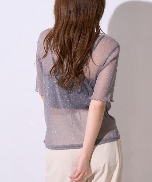 TRIANGLE PALETTE（トライアングルパレット）の「シアーラメ ボートネック半袖トップス /五分袖（Tシャツ/カットソー・レディース・ブラック/グレー/アイボリー・FREE）」の14枚目の写真