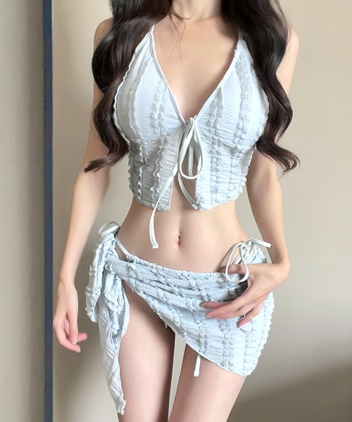 Lace Ladies（レースレディース）の「【3点セット】ビスチェ風 フリル パレオ付き ビキニ 水着（水着・レディース・ピンク/ブルー/ブラック・M/L/XL）」の16枚目の写真