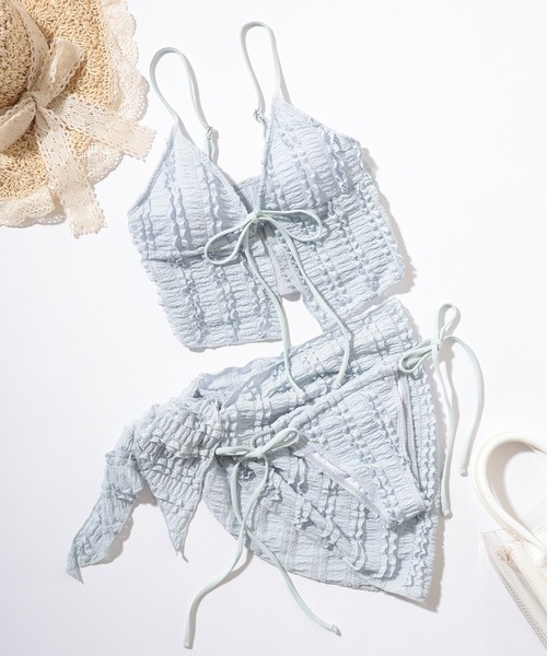 Lace Ladies（レースレディース）の「【3点セット】ビスチェ風 フリル パレオ付き ビキニ 水着（水着・レディース・ピンク/ブルー/ブラック・M/L/XL）」の21枚目の写真