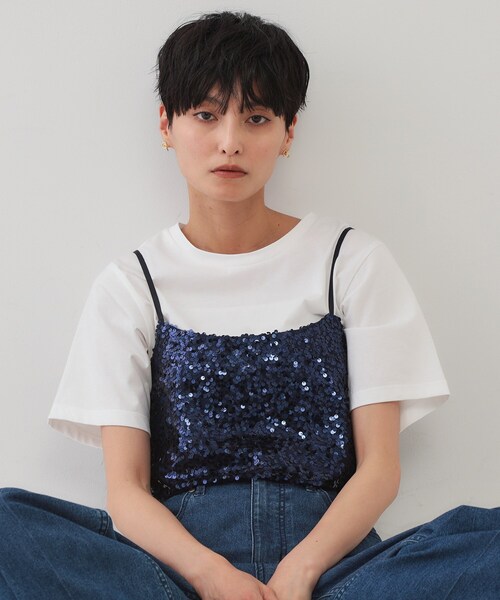 OPAQUE.CLIP（オペークドットクリップ）の「《ツインセット》スパンコールキャミ×Tシャツ【洗濯機洗い可】（その他トップス・レディース・ネイビー/ブラック/シルバー・00）」の2枚目の写真