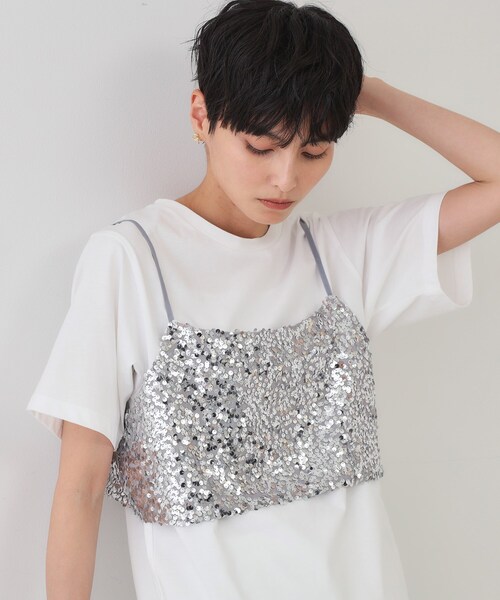 OPAQUE.CLIP（オペークドットクリップ）の「《ツインセット》スパンコールキャミ×Tシャツ【洗濯機洗い可】（その他トップス・レディース・ネイビー/ブラック/シルバー・00）」の4枚目の写真