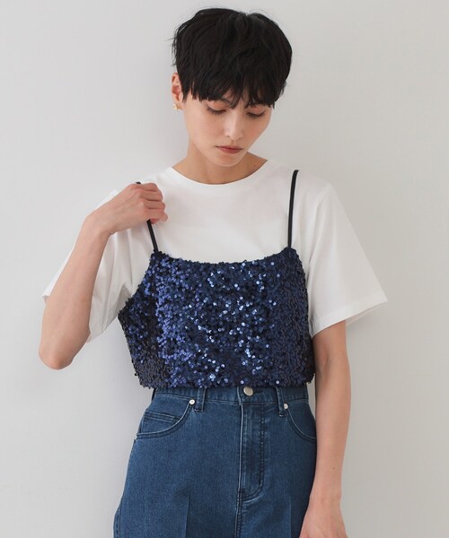 OPAQUE.CLIP（オペークドットクリップ）の「《ツインセット》スパンコールキャミ×Tシャツ【洗濯機洗い可】（その他トップス・レディース・ネイビー/ブラック/シルバー・00）」の14枚目の写真